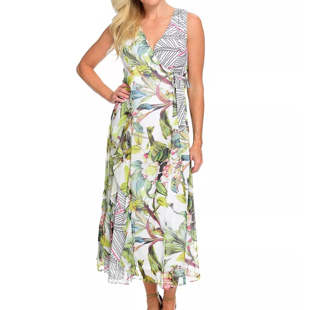 Women’s Kate & Mallory Green Mixed Print Ruffle Maxi‎ Dress